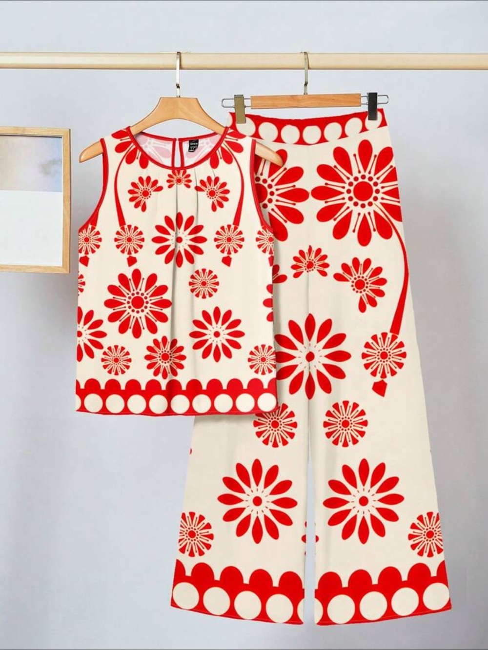 NWOT: Lightweight Cream and Red Floral Summer Set
